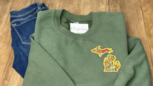 Floral - Military Green Crewneck