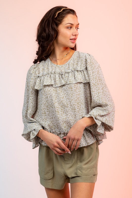 Floral Long Sleeve Ruffle Blouse