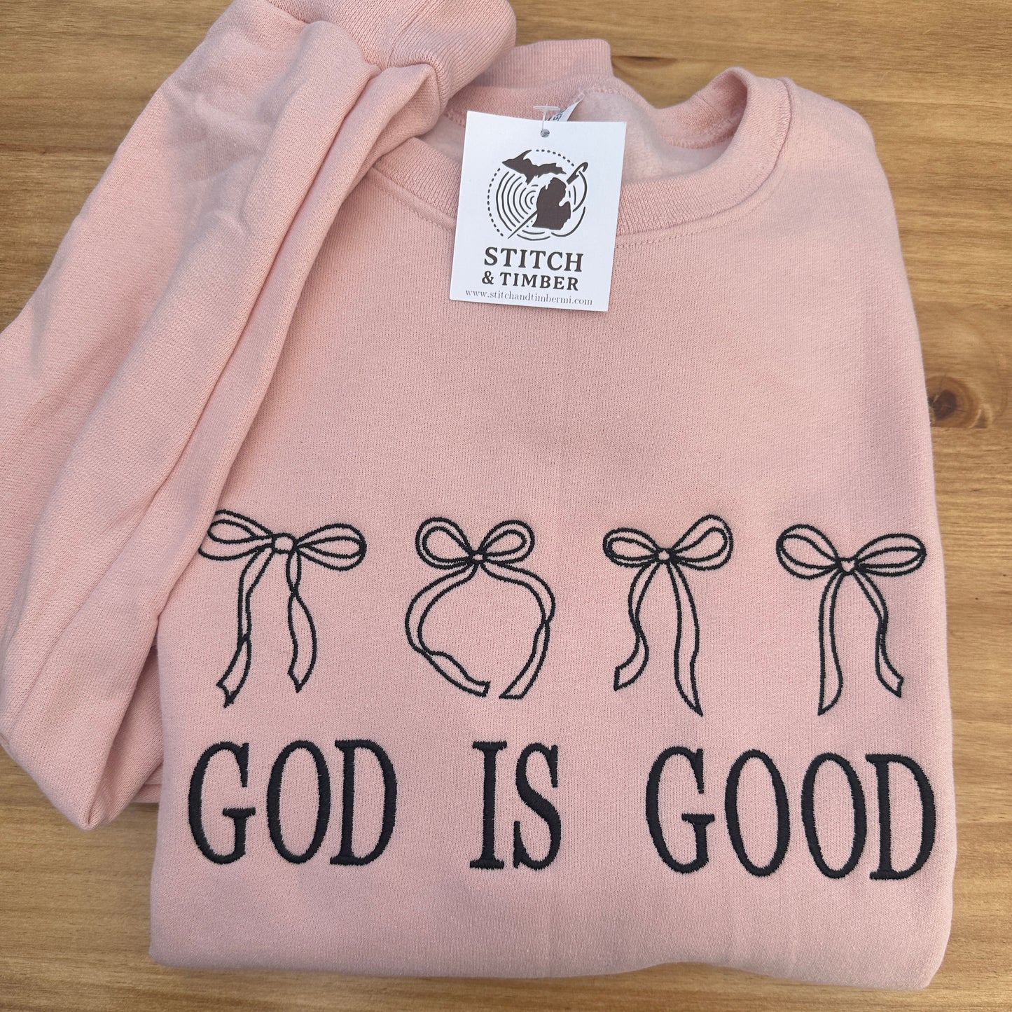 God is Good Bows Embroidered Crew